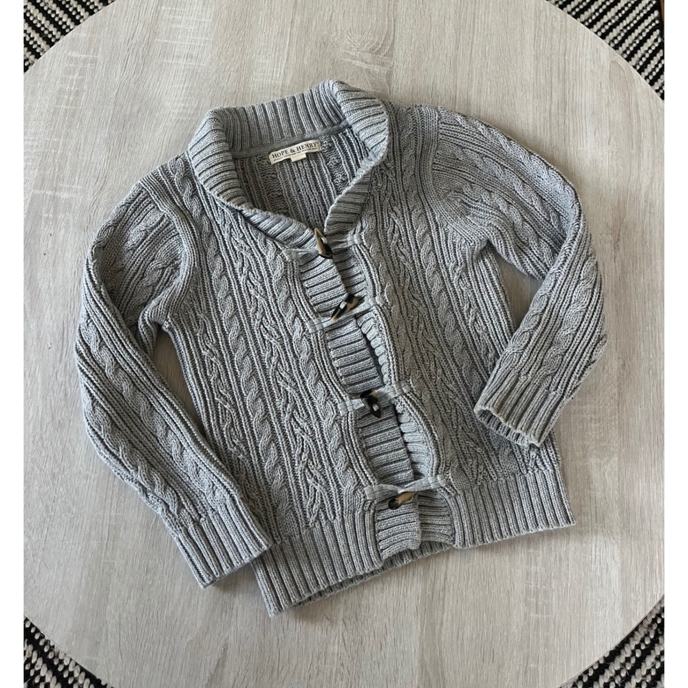 Hope & Henry Gray Cable Knit Organic Cotton Toggle Cardigan Sweater Womens Small